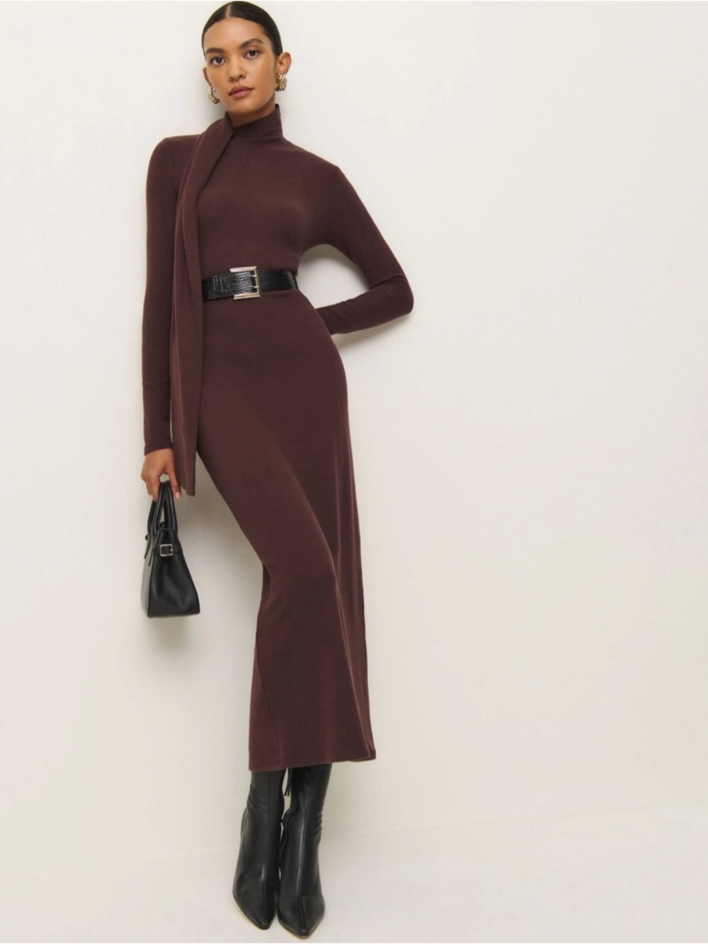 Reformation Azure Knit Dress Size Small Ribbed Knit Scarf Burgundy Long Sleeve